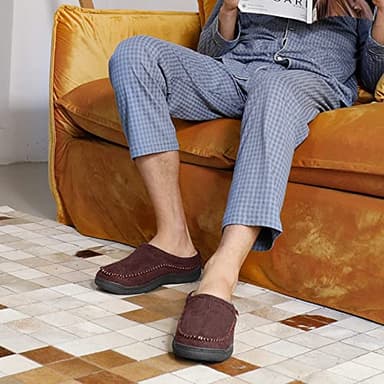 Zigzagger Men's Slip On Moccasin Slippers, Indoor/Outdoor Warm Fuzzy Comfy House Shoes, Fluffy Wide Loafer Slippers,Coffee, 10.5 D(M) US - Image 6