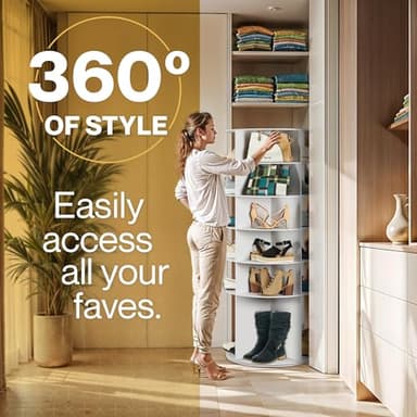 LOFT + IVY 7 Tier Rotating Shoe Rack Tower – 360° Spinning Storage Organizer, Modern Round Shoe Carousel for Closet, Entryway, Bedroom – Space Saving Rotating Lazy Susan Storage Tower - Image 2