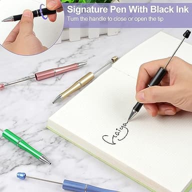 Joyberg 15 PCS Beadable Pens, Beadable Pens Bulk Colored Plastic, Black Ink Beaded Pens Creative Diy Pen, Bend Pens for Make Gifts for Children and Students, Office School Supplies - Image 4