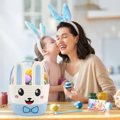 Easter Bunny Basket for Kids, Large Capacity Easter Egg Fillable Basket with Handle, Bunny Ears Colorful Woven Baskets for Boys, Girls, and Babies, Perfect for Easter Egg Hunts, Party, and Gift Giving - Image 2