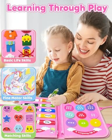 Walenty Busy Board Montessori Toys for Toddler Girl Birthday Gifts, Busy Book Sensory Learning Toys for Toddlers, Educational Activities Airplane Car Travel Toy for Girls - Image 5