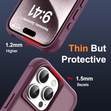 SKYLMW Compatible with iPhone 15 Pro Case with Invisible Magnetic O-Ring Stand Military-Grade Translucent Case for iPhone 15 Pro 6.1" [Compatible with Mag-Safe][Great Grip Feeling], Wine Red - Image 6