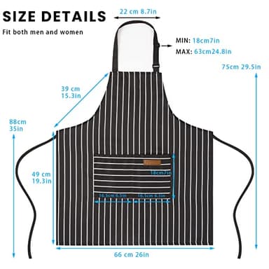 BeLuyi 2 Pack Adjustable Bib Apron with 2 Pockets Chef Cooking Kitchen Restaurant Aprons for Women Men (Black/Brown Stripes) - Image 2