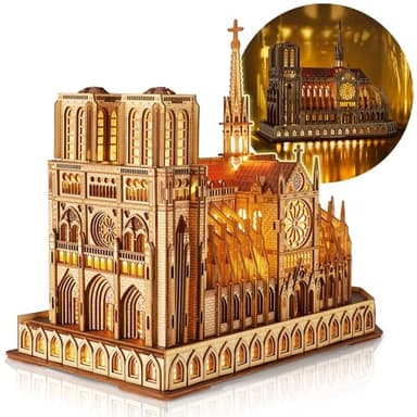 FUNPOLA LED 3D Wood Puzzle - Notre Dame de Paris Architecture Model-Night Edition with LED Lighting- DIY Building Model Craft Kit, Architecture Building Set - Image 1