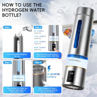 Hydrogen Water Bottle Generator - Up to 8100 PPB | Certified H2 Generator-Portable Alkaline Water Pitcher | 3 Hydrogen Modes| Platinum-Iridium Catalyst | Healthy Gift - Image 7