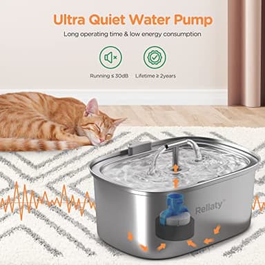 Cat Water Fountain Stainless Steel: 3.2L/108oz Pet Fountain Water Bowl Dog Drinking Dispenser Cat Feeding & Watering Supplies Animal Metal Kitty Spout for Cats Inside with 4 Replacement Filters - Image 4