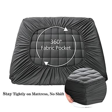 EASELAND Full Size Mattress Pad Pillow Top Cover Quilted Fitted Protector Cotton Top 8-21" Deep Pocket Cooling Mattress Topper (54x75 Inches, Dark Grey) - Image 2