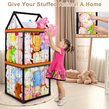 Basumee Stuffed Animals Storage Zoo Kids Plushies Storage Stuffed Animals Holder with Two Rainbow Straps PVC Tube Stuffy Toy Storage Organizer for Girls Boys Nursery Playroom Room Bedrooms, Black - Image 4