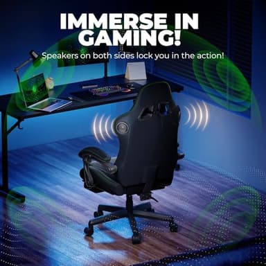 GTPLAYER ACE-PRO Music Gaming Chairs – Built-in Speakers, App Support & Bluetooth Control, Footrest & Pocket, Gamer Chair for Adults, Black & Green Stitch - Image 4