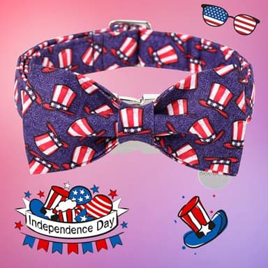 DOGWONG American Flag Dog Collars with Detachable Bow - 4th of July Adjustable Cotton Dog Collar - Perfect Independence Day Dog Collar for Small Medium Large Dogs - Image 2