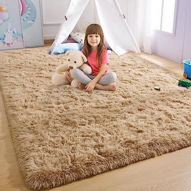 YJ.GWL Area Rugs for Living Room Bedroom, 8x10 Machine Washable Large Beige Carpet, Soft Fluffy Shaggy Thick Big Shag Indoor Floor Rug for Kids Boy and Girls Room Dorm Home Decor Aesthetic - Image 6