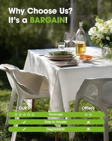 Pureegg Plastic Table Cloth Disposable 20 Pack, 54 x 108 Inch Table Cloths, Party, Picnic, Wedding, Decorative Tablecloths, Rectangle, White Plastic Cover, Leakproof & Sturdy, White - Image 6