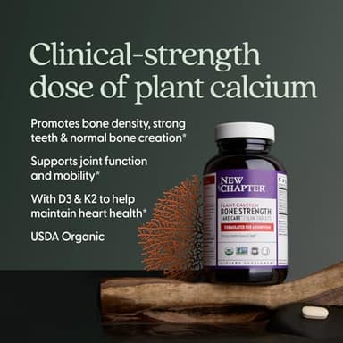 New Chapter Calcium Supplement - Bone Strength Organic Calcium with Magnesium, Vitamin D3+K2, 70+ Trace Minerals for Bone Health, Gluten Free, Easy to Swallow Slim Tablets - 120 Count - Image 3