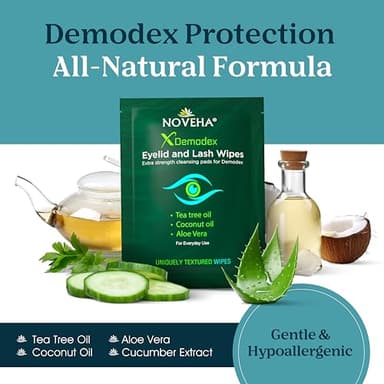 NOVEHA Demodex Eyelid & Lash Wipes | Box Of 60 Individually Wrapped Extra Strength Cleansing Eyelash Wipes - Battle Itchy & Irritated Eyes associated with Demodex Mites, Naturally Remove debris - Image 3