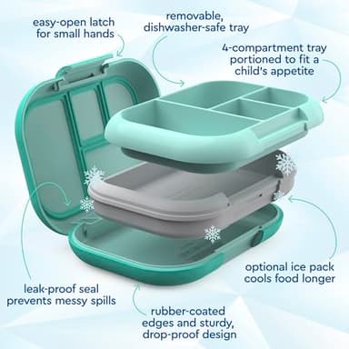 Bentgo Chill Kids Leak-Proof Lunch Box - 4-Compartment Bento Box with Built-In Ice Pack, 3.3 Cup Capacity, PFAS & BPA-Free, Microwave & Dishwasher Safe, Ideal Size for Ages 3 to 7 (Aqua) - Image 5