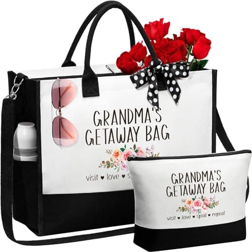MAYICIVO Grandma Gifts: Canvas Tote Bag & Makeup Bag Set for Grandma, Nana, Gigi, Mimi, Memo from Grandkids, Granddaughter, Grandson - White, 17x13x6.7 inches (Tote), 11x7.5x3.3 inches (Makeup), 55+ - Image 1