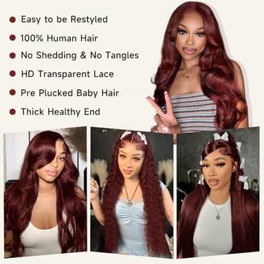 KEKEYY 28 Inch Reddish Brown Lace Front Wigs Human Hair Pre Plucked 200 Density Body Wave Lace Frontal Wig Human Hair 13x4 HD Lace Brown wig human hair with baby hair - Image 3