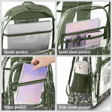 KIMNERPU Clear Backpack, Heavy Duty PVC Transparent Backpack with Reinforced Straps, See Through Multiple Pockets Large Capacity Bookbag for Concert Work Security Travel Festival (Camouflage) - Image 3