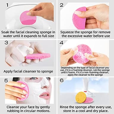 50-Count Compressed Facial Sponges|Kickleen 100% Natural Cellulose Cosmetic Spa Sponges for Daily Facial Cleansing|Makeup and Mask Removal|Exfoliating|Skin Massage|Pore Exfoliation (50 Count (Pink)) - Image 6