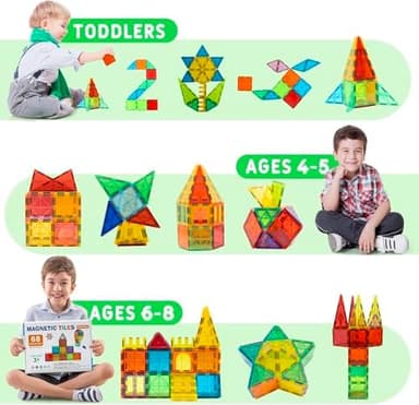 EchoPlan Magnetic Tiles, 130PCS Magnetic Blocks with 2 Cars, Magnet Tiles 3D Clear Building Blocks Set, STEM Sensory Educational Toys Gift for Toddlers Kids Boys 3 4 5 6 7 8 9+ Year Old - Image 6