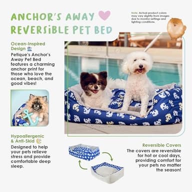 Petique Anchor's Away Reversible Pet Bed, Blue, Small - Image 7