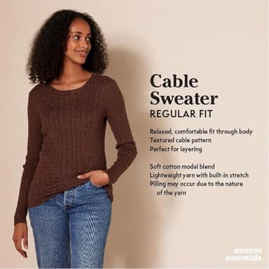 Amazon Essentials Women's Lightweight Long-Sleeve Cable Crewneck Sweater (Available in Plus Size), Blue Heather, Small - Image 2