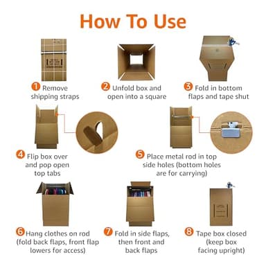 Amazon Basics Wardrobe Clothing Moving Boxes with Bar, 6 Pack, Brown, 24" x 24" x 40" - Image 4