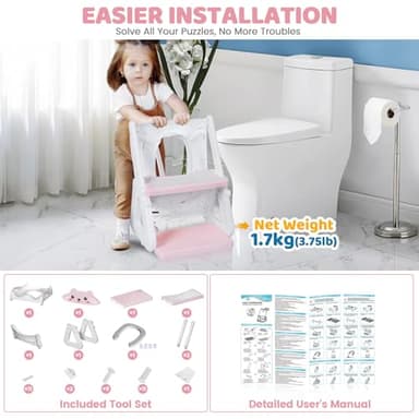 Orzbow Potty Training Seat, 2-IN-1 Toddler Potty Training Toilet with Step Stool, Stability Toilet Seat for Boys Girls with Splash Guard and Anti-Slip Pad, Adjustable Ladder & Potty Seat Height, Pink - Image 6