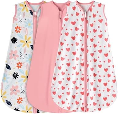 3 Pack Baby Sleep Sack 0-6 Months 100% Rayon Cotton Baby Sleeping Bag 2-Way Zipper Toddler Wearable Blankets Comfy Stretchy Lightweight TOG 0.3 （Heart&Pink&Floral） - Image 3