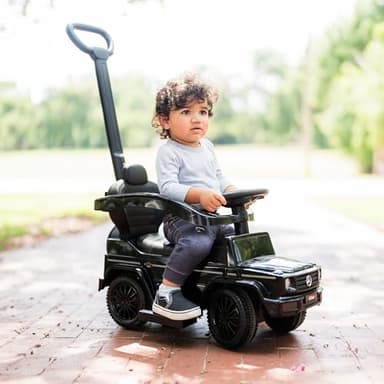 Best Ride On Cars 3 In 1 Mercedes G-Wagon Push Car for Toddlers 1 to 3 Years Old, Kids Outdoor Stroller with Music, Horn Sounds, and Handle, Realistic Driving Experience, Black - Image 4