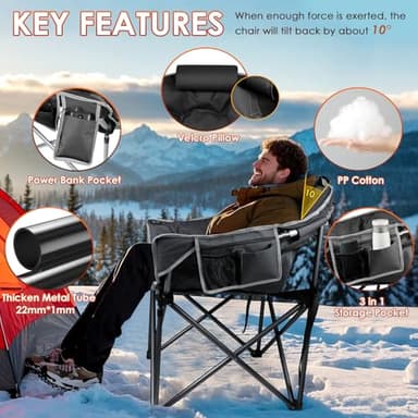 Suteck Heated Camping Chair, Oversized Outdoor Portable Heated Folding Chairs with 12V 20,000mAh Power Bank, Heated Foldable Chair Seat, Heating Chair for Outdoor Sports Camping Patio, 650lbs - Image 6
