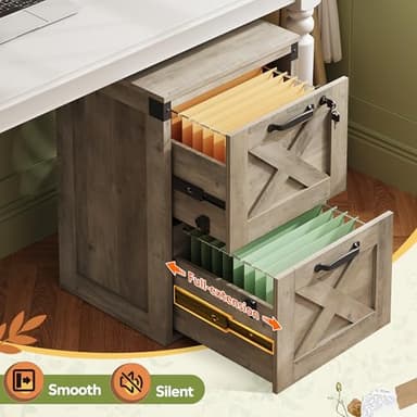 DEVAISE 2 Drawer File Cabinet with Lock, Wood Farmhouse Filing Cabinet for Home Office, Printer Stand Fits Letter and A4 Size, Gray Oak - Image 4