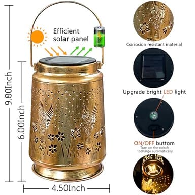 KY&BOSAM Solar Lanterns Outdoor Waterproof Hummingbird Garden Decor Birthday Gifts for Women Mom Grandma Hanging Solar Lights Outdoor Metal LED Lantern Outside for Yard Patio Backyard Porch Pathway - Image 4