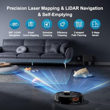 MAMNV Robot Vacuum and Mop, 11500 Pa Suction, 3-in-1 Robotic Vacuum with Smart LiDAR Navigation, 70 Day Self-Emptying,160 Min Runtime,App/Alexa/Voice Control, Ideal for Pet Hair, Carpet & Hard Floor - Image 2