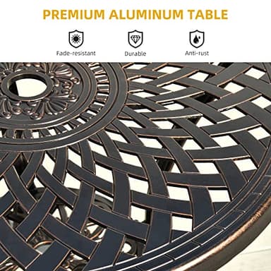 DWVO 30 Inches Round Patio Dining Table with Umbrella Hole, Antique Cast Aluminum Outdoor Bistro Table Outdoor Side Table for Backyard, Garden, Patio, Porch, Hammered Bronze - Image 5