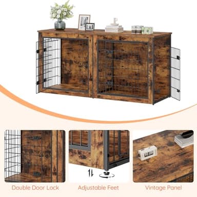 HOOBRO Dog Crate Furniture for 2 Dogs, 63" Large Double Dog Crate Furniture with Divider, Wooden Indoor Kennel TV Stand for Medium Large Dogs, Rustic Brown BF55GW03 - Image 4