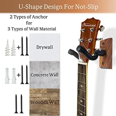 Guitar Wall Mount 2 Pack, Black Walnut Wood Guitar Hanger, U-Shaped Guitar Wall Hanger Mount, Guitar Holder Hook Stand Wall for Acoustic, Electric Guitar, Banjo, Bass, for Guitar Player Men Boy - Image 6