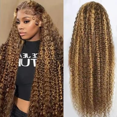 30inch Highlight Ombre Lace Front Wig Human Hair 13x6 HD Honey Blonde 4/27 Deep Wave Lace Frontal Wigs Glueless Wigs Human Hair - Image 3