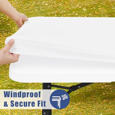 Moosfor Spandex 5 Foot Rectangle Table Cloth 2 Pack, Elastic Fitted Tablecloths for Picnic, Stretch Washable Patio Table Cover for Outdoor, Camping, Banquet and Parties (White, 30"x60") - Image 3