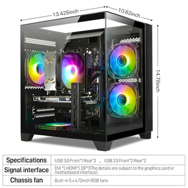 LXZ Gaming PC Desktop I5-13400F, 6 core 2.5GHz Desktop Computer, GeForce RTX3050, 6G DDR4 RAM, 1TB NVME SSD, Tower Computer for Gaming, Home and Office (Black) - Image 4