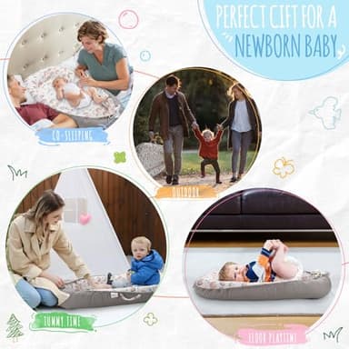 JINXIA Baby Lounger for Newborn, Detachable Mosquito - Newborn Lounger Cover for 0-24 Months, Breathable & Portable Infant Lounger - Soft Baby Floor Seat Cover for Travel, Newborn Essentials - Grey - Image 7