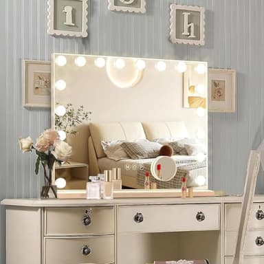 Ratsamee Hollywood Vanity Mirror with Lights, 18 Dimmable Bulbs, 3 Color Lights,Make Up Lighted Mirror, Aluminum Metal Frame, USB Charging Port(32" x 24") - Image 1
