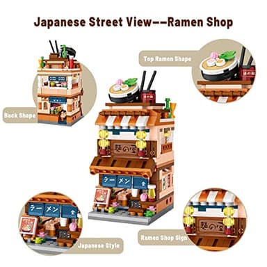 AXSDXA Japanese Street View Ramen Shop, 412PCS Mini Building Blocks Model Mini Shop Bricks Set, Creative Thinking DIY Toy for Kids Boys Girls Age 6+(Ramen House) - Image 2