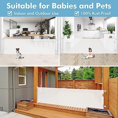 75 Inch Extra Wide Baby Gate for Wide Openings Indoor Outdoor Retractable Baby Gates Extra Wide Retractable Dog Gate Long Pet Gate Dog Gates for The House Extra Wide Child Gates for Doorways, White - Image 3