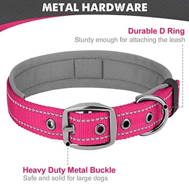 Joytale Dog Collar for Large Dogs, Neoprene Padded and Adjustable, Reflective Wide Heavy Duty Pet Collars with Durable Metal Belt Buckle for Walking, Hotpink, L - Image 5