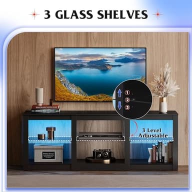WLIVE LED TV Stand for 65-Inch TV, 58-Inch Entertainment Center with Adjustable Glass Shelves, Modern Media Console for Living Room & Bedroom, Black - Image 5