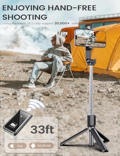 ANXRE Selfie Stick Tripod with Remote, Extendable 360° Rotatable Selfie Stick, 41.7" Phone Tripod Stand for Cell Phone Filming Compatible with iPhone Samsung Android Smartphone Gopro - Image 5
