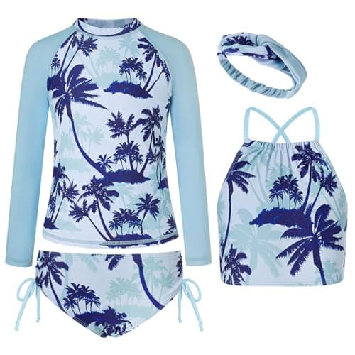 GRACE KARIN Tween Girs Swimsuit Size 10-12 Rash Guard Tankini Set Swimsuit for Girls Long Sleeve Swimwear - Image 1