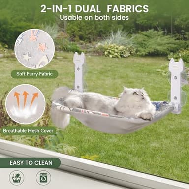 HiPetpy 2 Pack Cat Window Perch, Glow in The Dark Foldable Cat Hammock with Sunken Design & Removable Soft Cover, Breathable Cordless Window Bed for Resting Indoor Kitten (Shallow Perch, 2 Pack - M) - Image 2