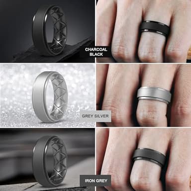 Egnaro Inner Arc Ergonomic Breathable Design, Silicone Rings Mens with Half Sizes, 7 Rings / 6 Rings / 5 Rings / 4 Rings / 1 Ring Rubber Wedding Bands, 8.5mm Wide-2mm Thick - Image 4
